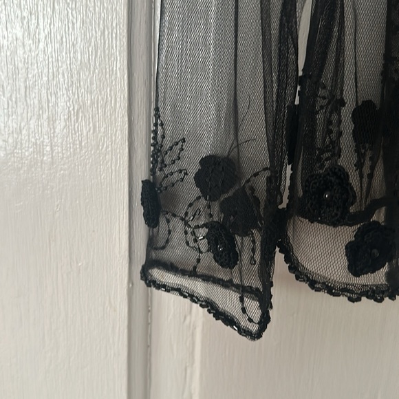 Vintage Y2K Sheer Black Beaded Rosette Bed Jacket Medium NWT - Picture 7 of 8